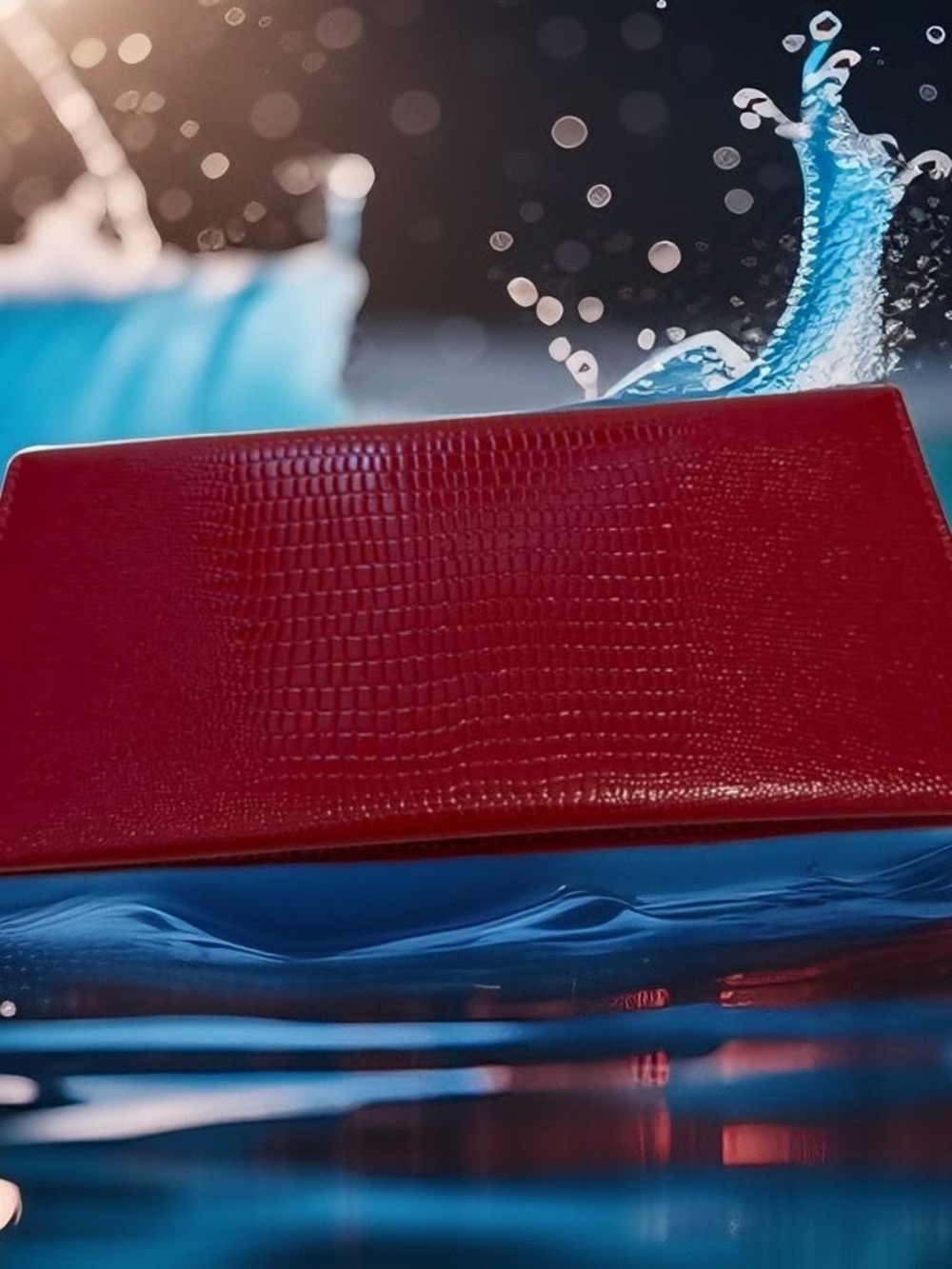 Red Croc-Embossed Rectangle Clutch